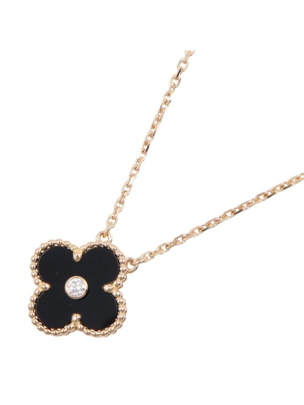 Van Cleef & Arpels Necklace Vintage Alhambra Onyx 41.5 18k Pink Gold Diamond